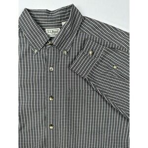 LL Bean Shirt Men's Large Regular Button‎ Down Black & Cream Plaid Long Sleeves